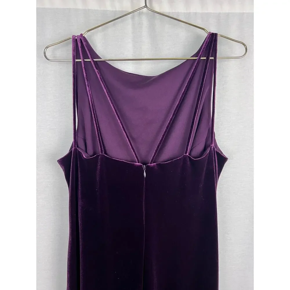 VTG 90s Dress Bias Cut Purple Velvet Hand Painted Floral Whimsigoth Fairy Prom - Picture 4 of 5